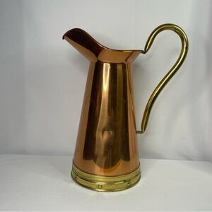 Copper and brass tall vintage watering can, wide handle. Made in Portugal